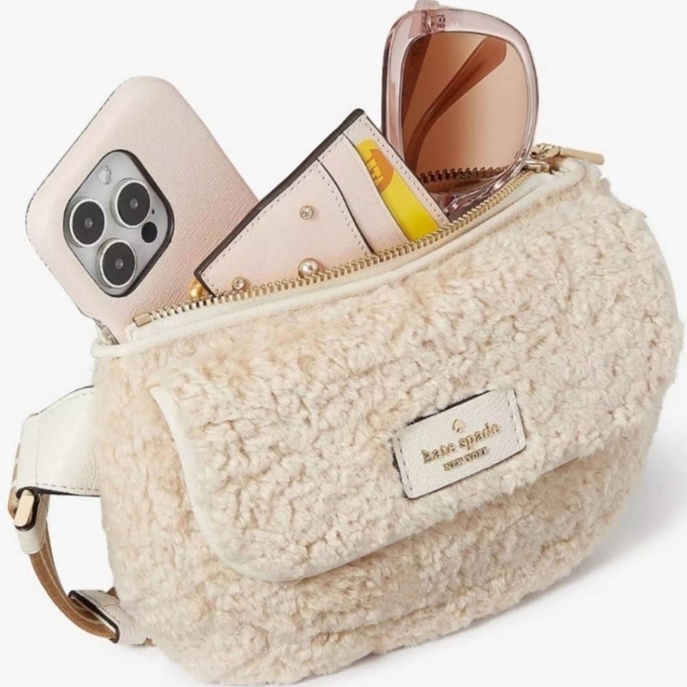 Kate Spade Cream Crossbody Bag With Fluffy Sherpa Texture